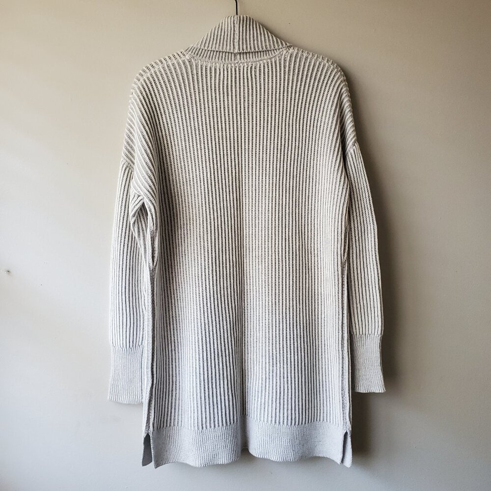 Tahari Gray Ribbed Open Front Cardigan M Cotton Blend Relaxed Fit Sweater - Picture 2 of 6